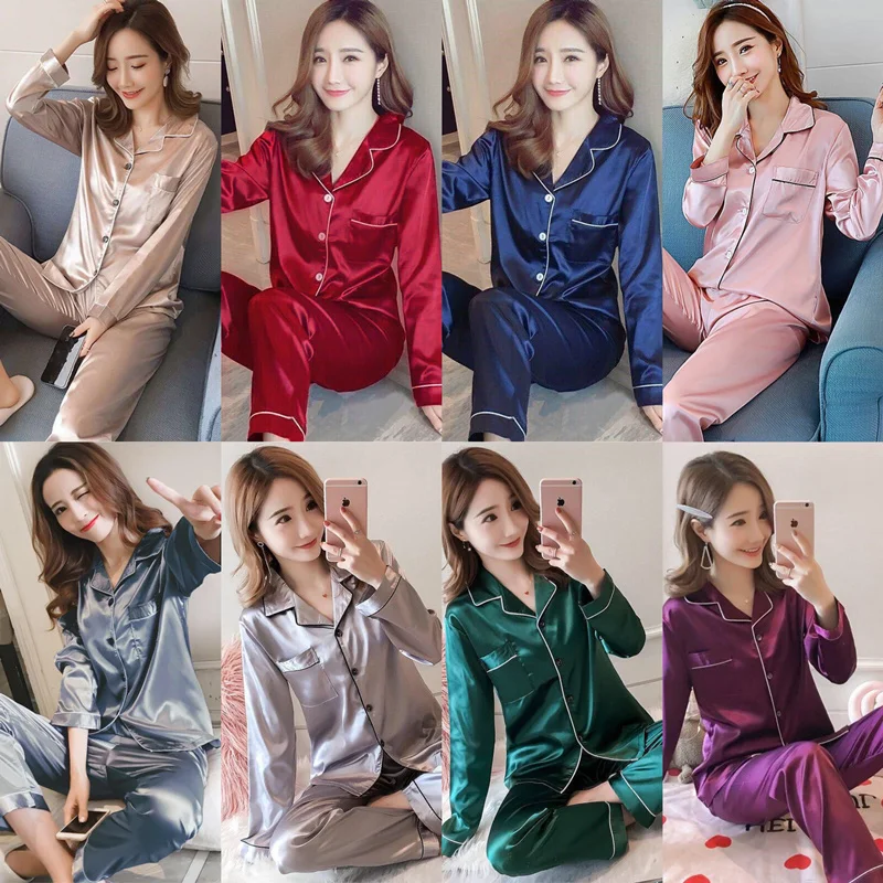 

Party Pajamas set Spring Autumn New Silk Long Sleeve Women's underwear 5XL Women Sleepwear Set Elastic Long Pants