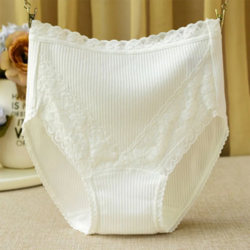 

Women High-Waist Cotton Underwear Breathable Seamless Lace Trim Comfortable Large Size Panties panties women