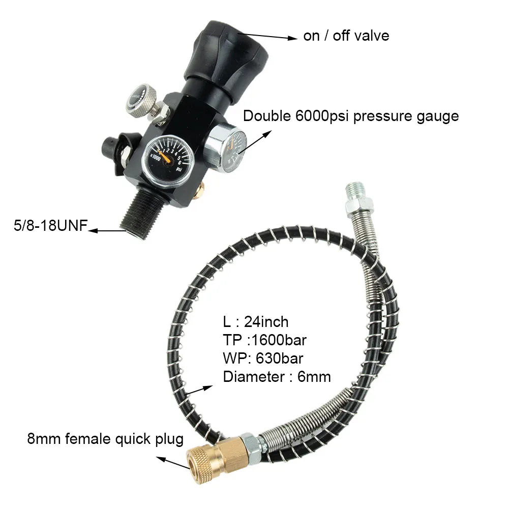 

Air Fill Station Fill Adapter Filling Valve 1pc 24\" Full Spring Tube 5/8-18UNF 50cm 6mm Pipe Dual Charge Valve