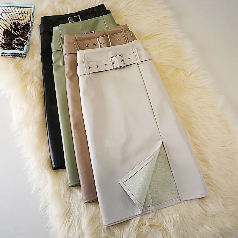 

Woman Y2k High Waist Vintage Harajuku Female Fashion Office Lady A Line All Match Faux Leather Streetwear Casual Korean Skirt