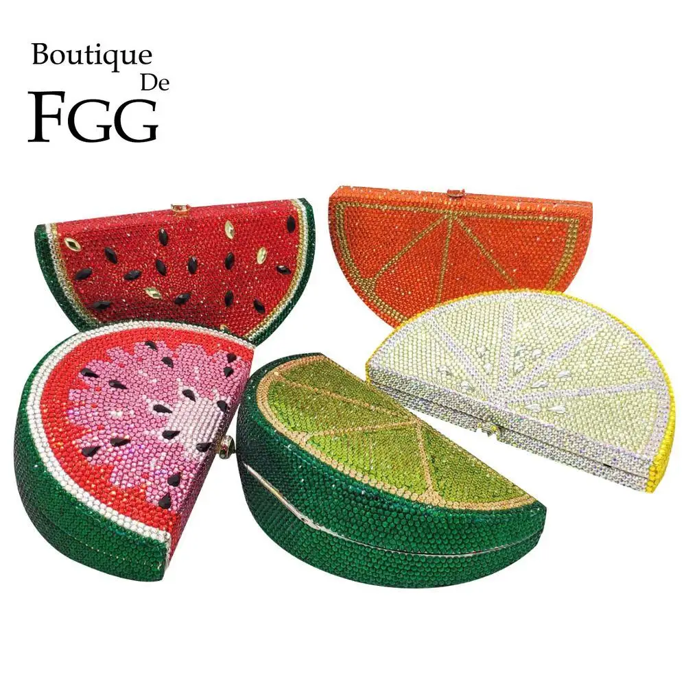 Boutique De FGG Fashion Fruit Watermelon Clutch Bag Crystal Clutches Women Evening Handbags Diamond Bridal Wedding Party Purse