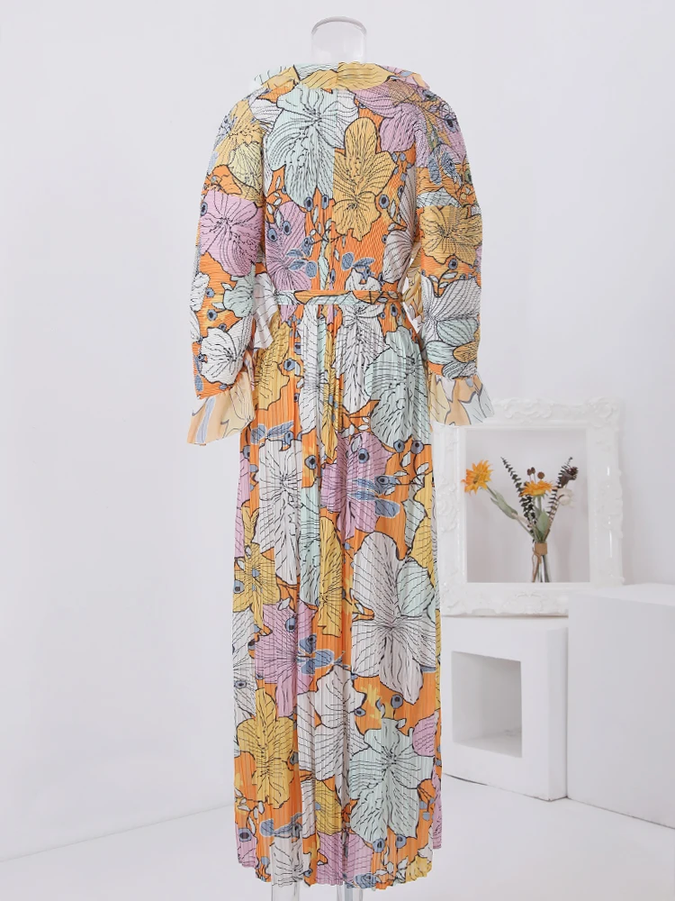 Платье длинное Плиссированное с поясом и оборками 32C731