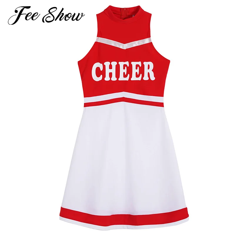 

Kids Girls Tennis Dresses Cheerleader Uniforms Sleeveless High Waist Mini Sports Dress Casual Cheerleading Badminton Golf Dress