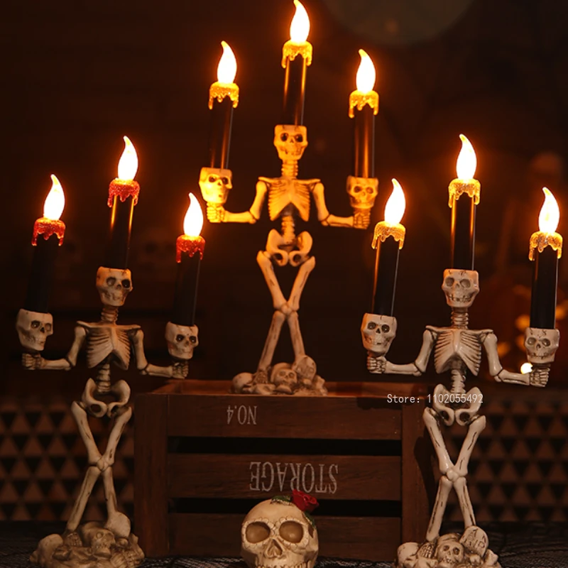 

Halloween Led Candle Light Skeleton Ghost Festival Hand Smoke-free Light Horror Props Kids Toy Gift Halloween Party Bar Decor
