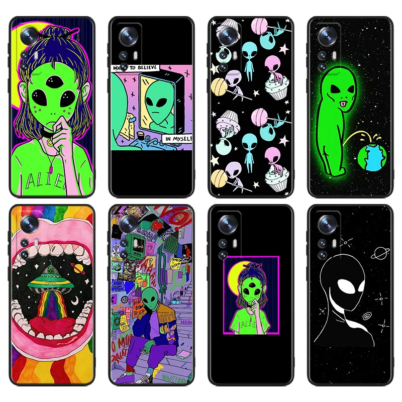 

Aesthetics Cartoon alien space Phone Case For Xiaomi Mi 13 10S 10 9T 9SE 8 Mix Play A3 A2 A1 CC9E Note 10 Lite Pro Black Cover