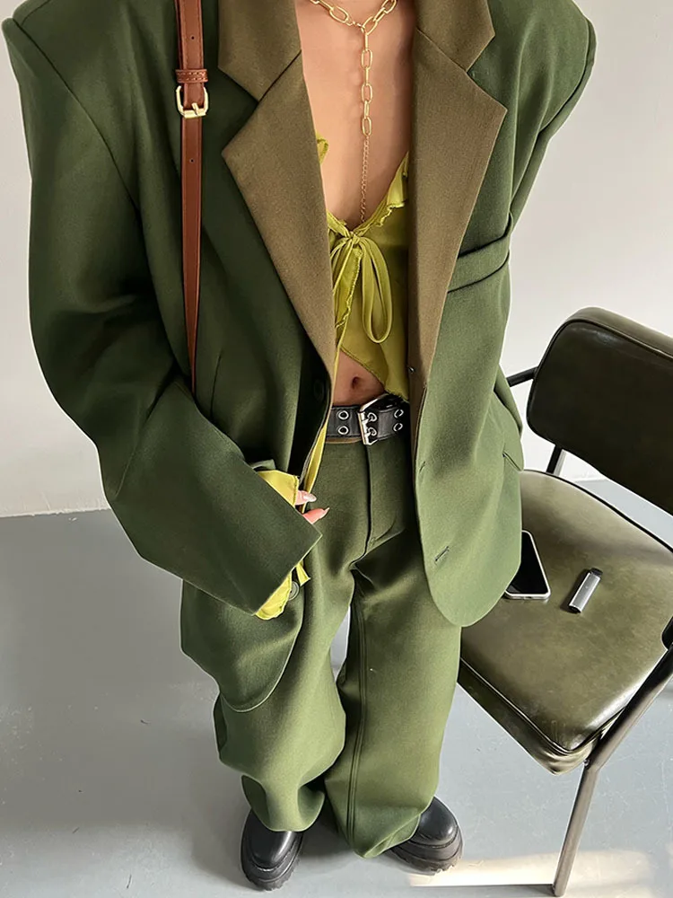 Винтажные свободные женские брючные костюмы женский однобортный Блейзер костюм