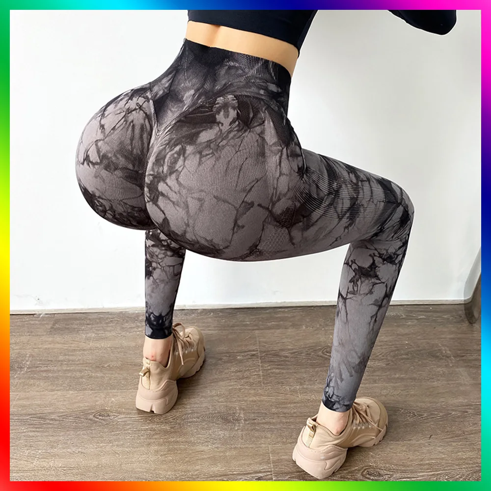 

Plus Size Tie-Dyed Jacquard Yoga Pants Sports Fitness High Waist Hip Lift Hip-Showing Leggings