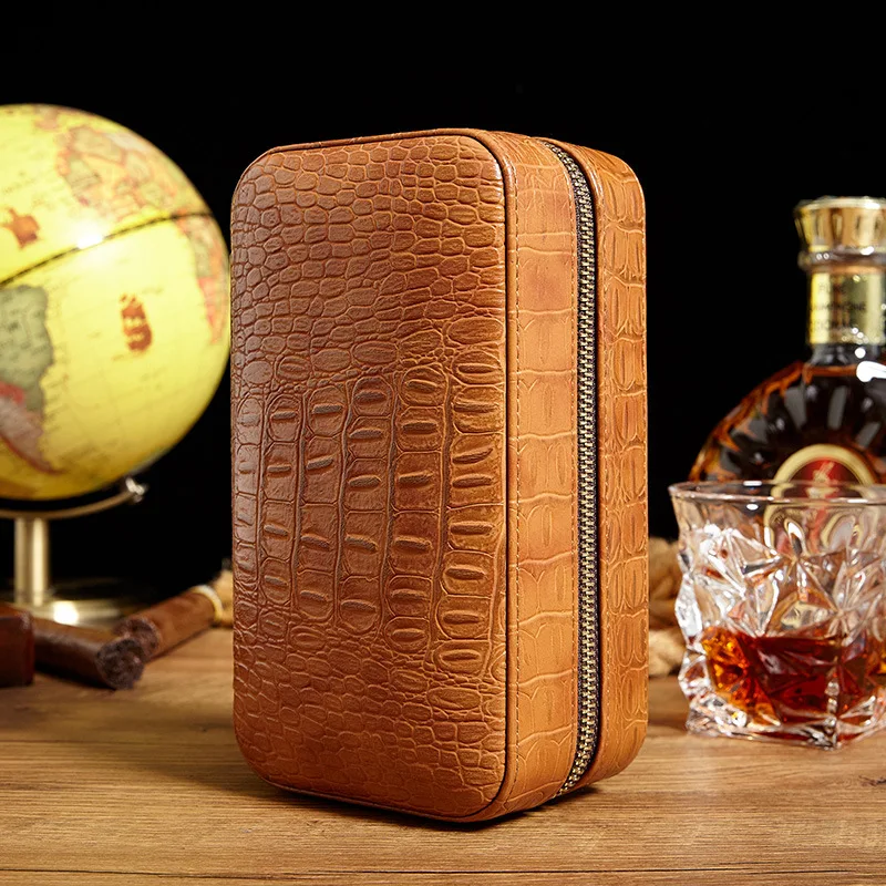 

2023 Leather Cigar Case Travel Cigar Box Moisturizer Cuba Humidor Cedar Wood Portable Cigar Holder Smoking Accessories Men Gifts