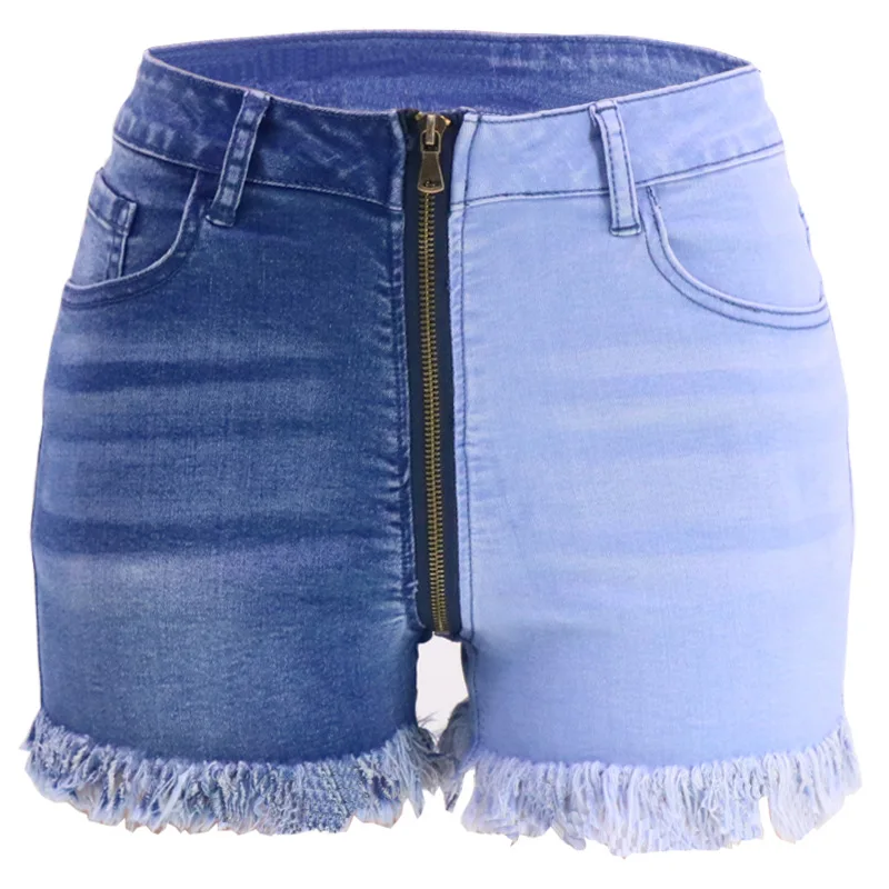 Summer Y2k Streetwear Patchwork Mini Jeans Shorts for Women Fashion Front Zipper Denim Shorts Female High Waisted Jean Femme