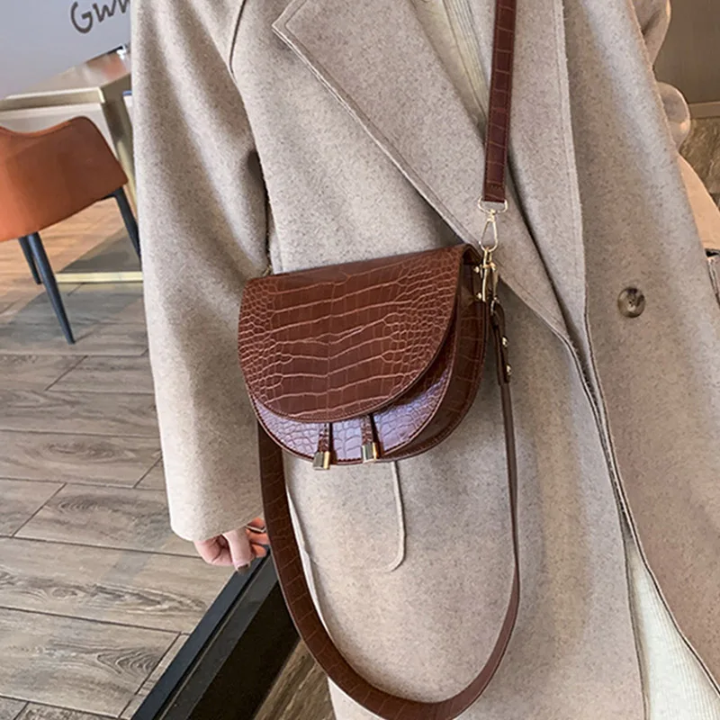 

Fashion Luxury Women Crossbody Bag New Crocodile Semicircle Saddle Bags Soft Leather Shoulder Bags for Ladies Handbags Designer