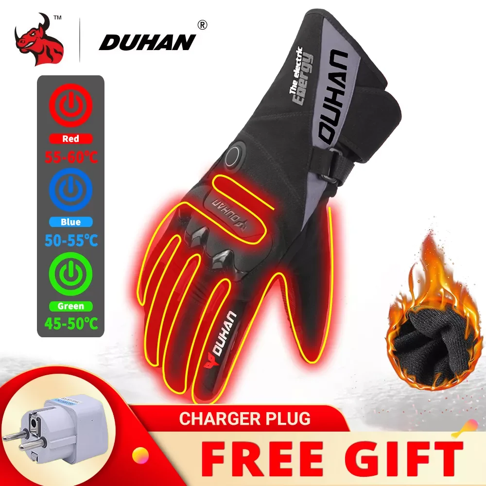 DUHAN Motorcycle Heating Gloves Battery Power Winter Waterproof Heated Gloves Windproof Moto Riding Thermal Gloves Touch Screen