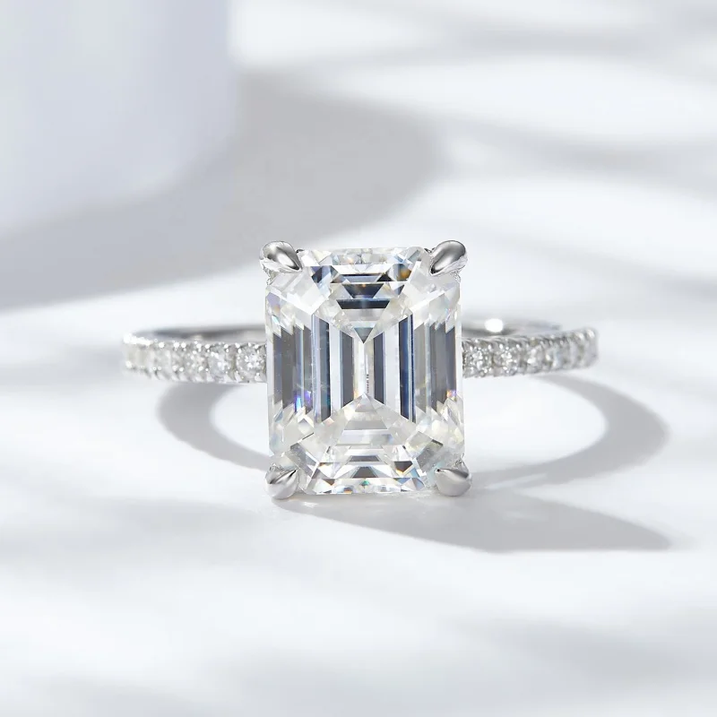 

Женское кольцо с изумрудной огранкой, серебряное Ювелирное Украшение с 4 зубцами, покрытое 18-каратным золотом, 2 карата, 4 карата, Муассанит