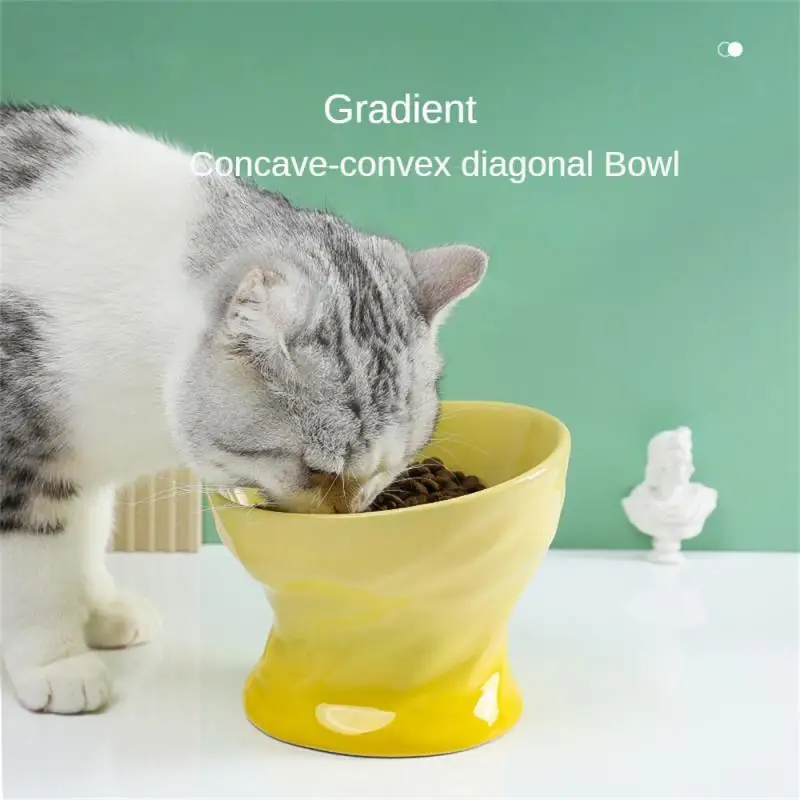 

Feeder Yellow Gradient Anti-tip Protect The Cervical Spine Concave-convex Bevel Pet Supplies Cat Drinking Bowl Green Tall Feet