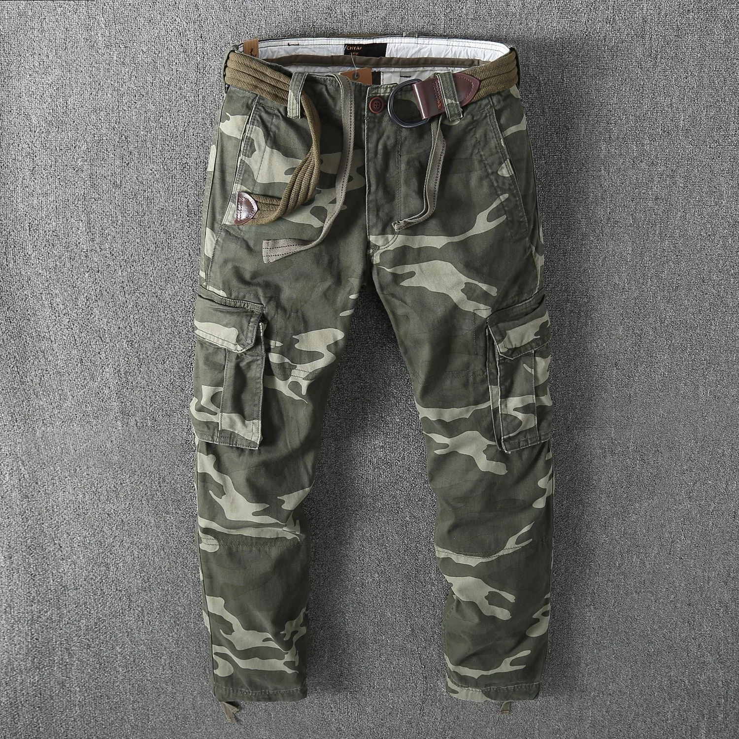

Men's Autumn Casual Pants with Belt Safari Style Camouflage Multi-Pockets Cargo Fashion Overalls Tooling Trousers