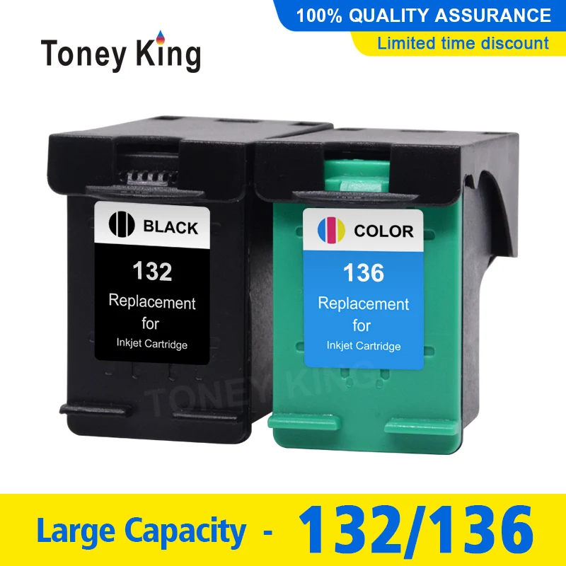 

Toney King Ink Cartridge 132 136 Compatible For HP132 Officejet 6213 Photosmart 2573 C3183 D5163 1513 Deskjet 5443 D4163 Printer