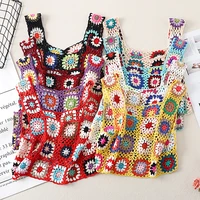 oumea women summer multi color crop tank tops beach style bohemia style cute crochet tops handmade kawaii sleeveless retro tops