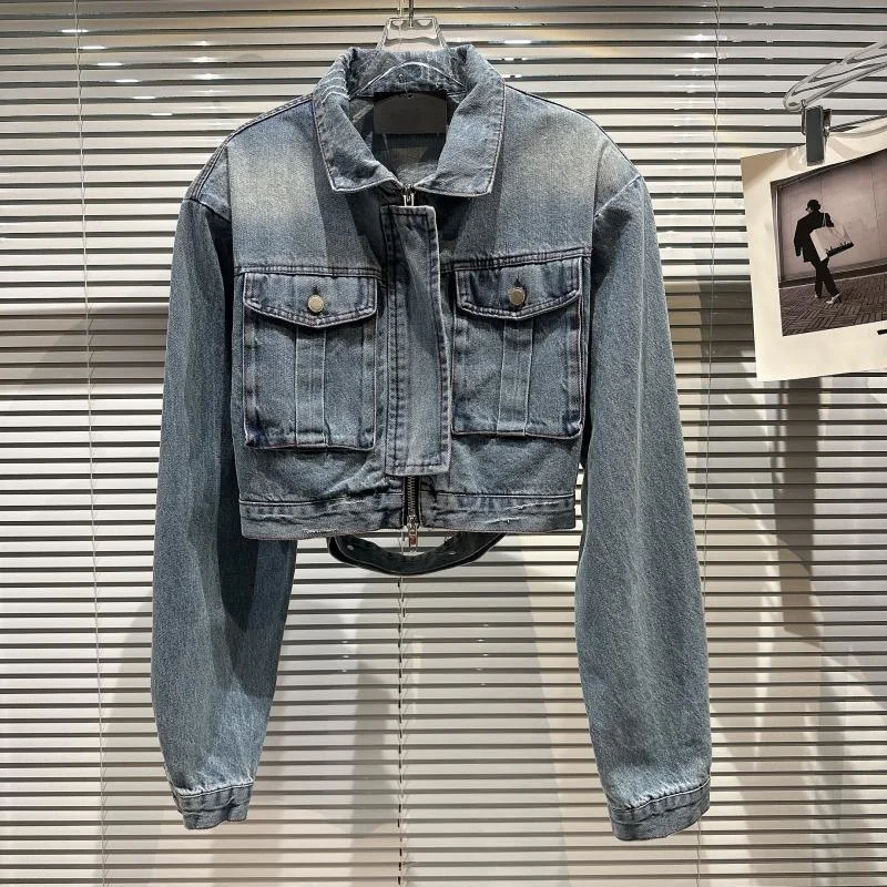 

BORVEMAYS 2023 Spring New Fashion Trend Lapel Long Sleeve Single-breasted Pockets Loose Casual Denim Jacket Women WZ832