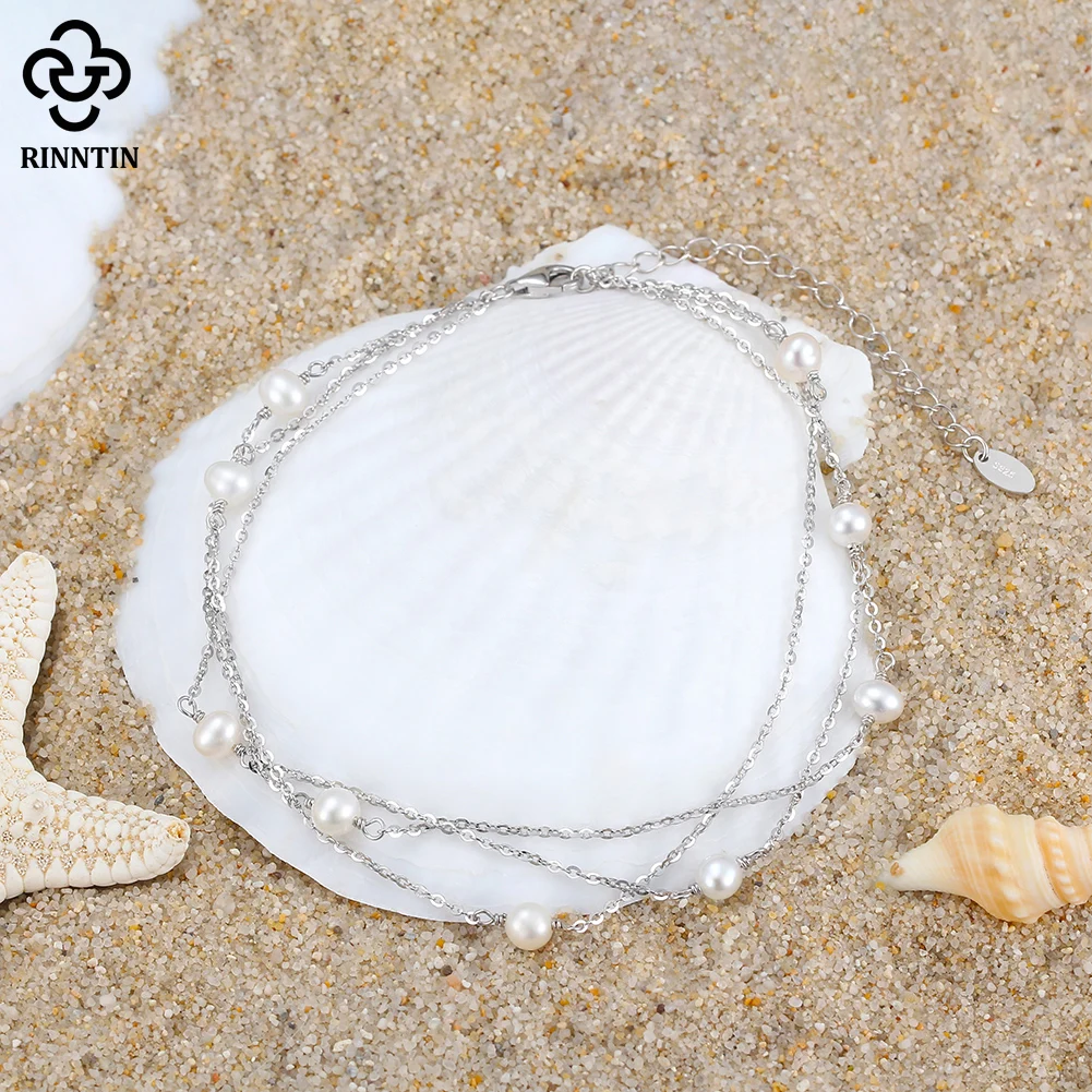 Rinntin трехслойный женский браслет из серебра 925 пробы с жемчужинами ремешки на