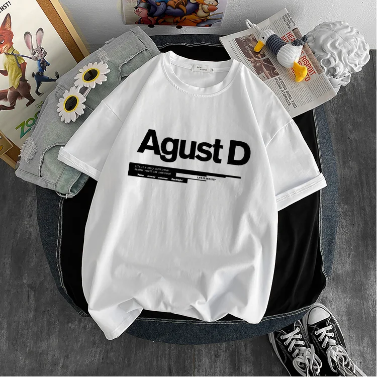 

New Korean version of KPOP Agust D printed T-shirt D-2 album Unisex T-shirt Yoongi shirt Teen clothes cool y2k tops goth