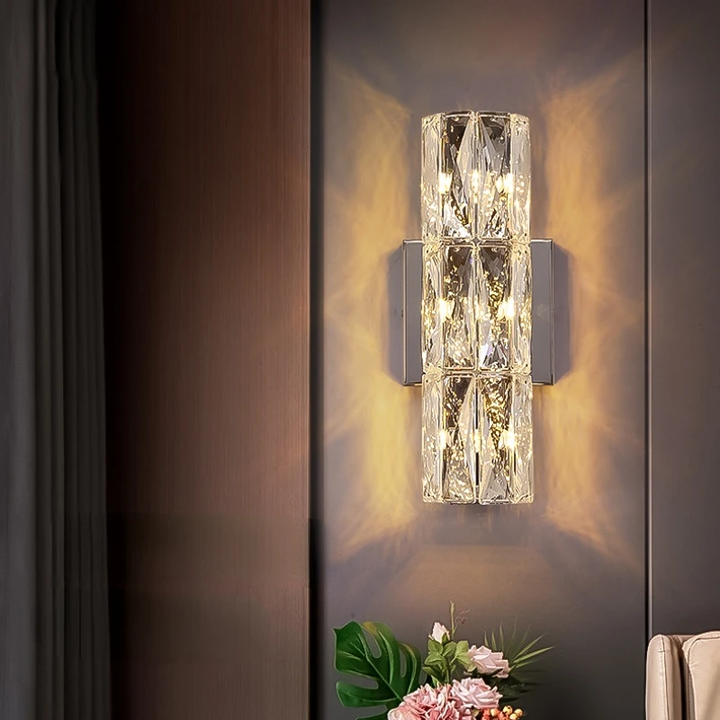 

Modern Luxury Crystal LED Wall Lamp Villa Living Room Tv Background Hotel Bedroom Bedside Decoration Indoor Lighting