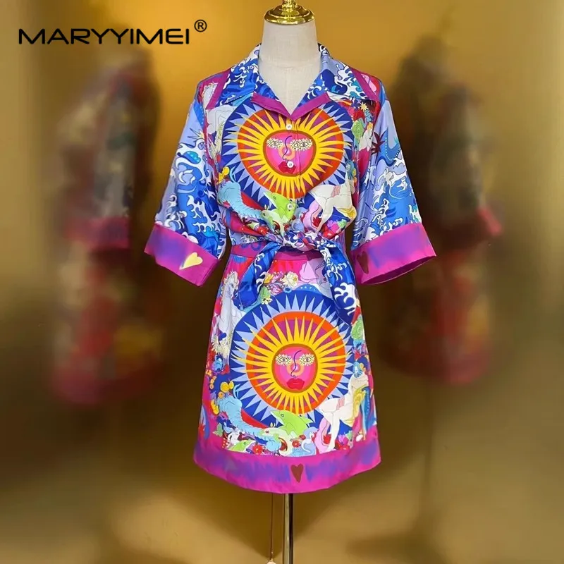 Модный летний женский костюм MARYYIMEI шелковая свободная короткая рубашка с