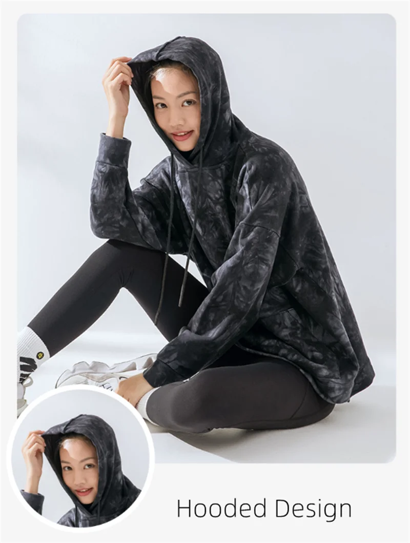 

LULU YOU WANT Tie Dye Leisure Breathable Sports Pullover Gym Clothes Sweat-wicking Pocket Drawstring Windproof Loose Yoga Hoodie