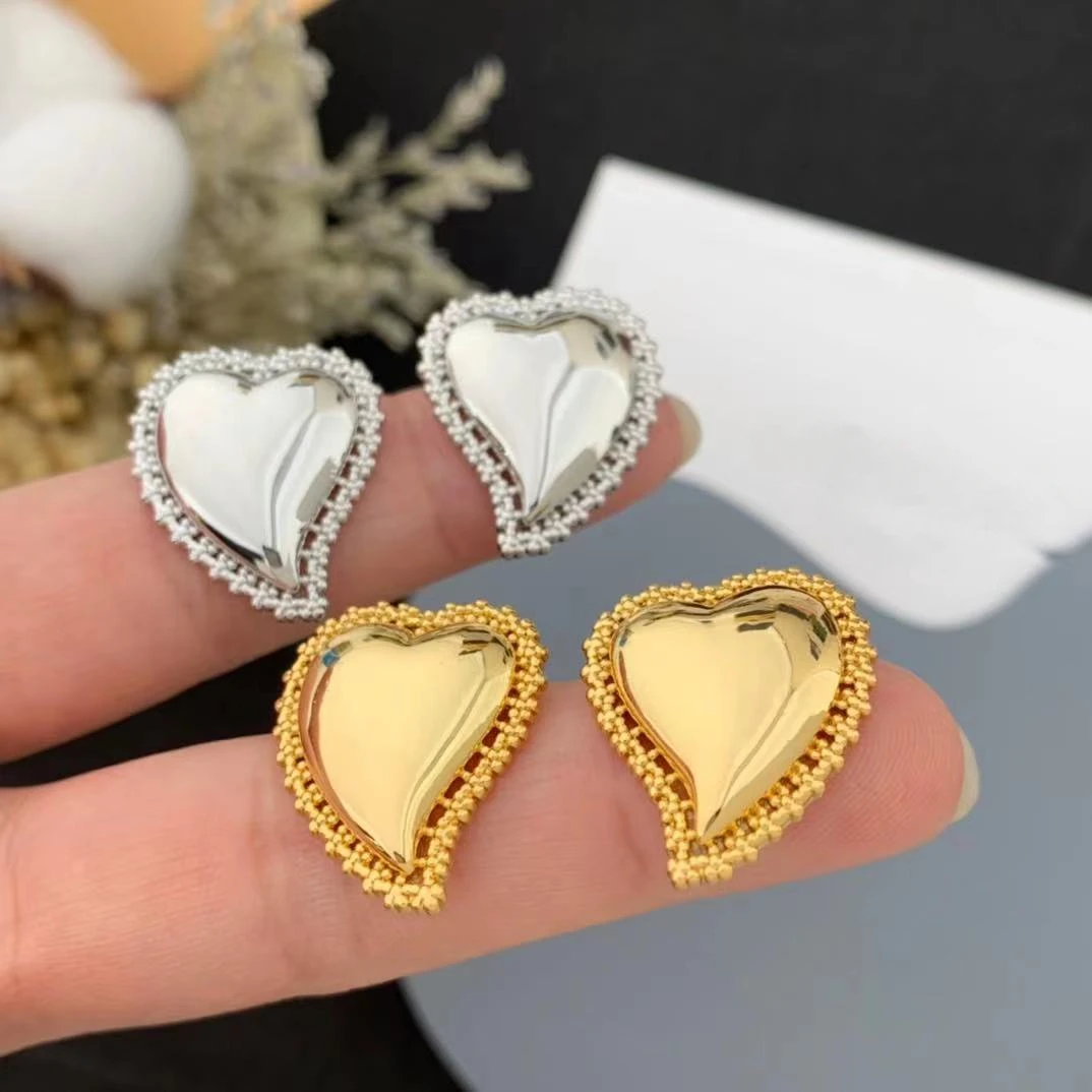 

Women Brass Copper Heart Stud Earrings