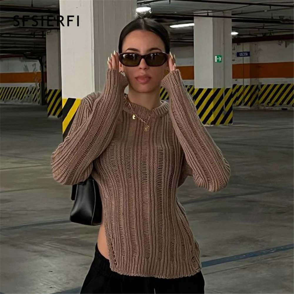 Пуловер с круглым вырезом и длинными рукавами в стиле Харадзюку |