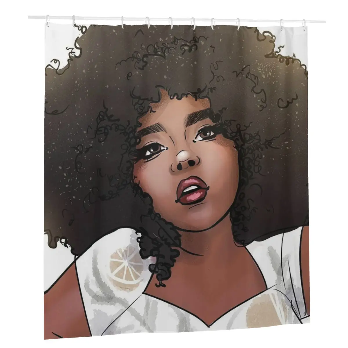 

Black Afro Girl Bathroom Shower Curtains African American Women Anti-peeping Curtain with 12pcs Hooks