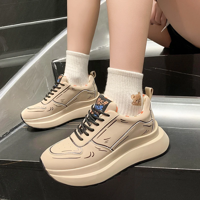 

Женские кроссовки из ПУ кожи, на танкетке 2022 см