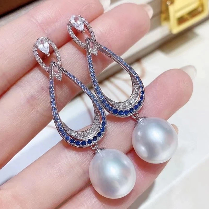 

Серьги-подвески MeiBaPJ из серебра 925 пробы с натуральным черным круглым жемчугом, 9-10 мм