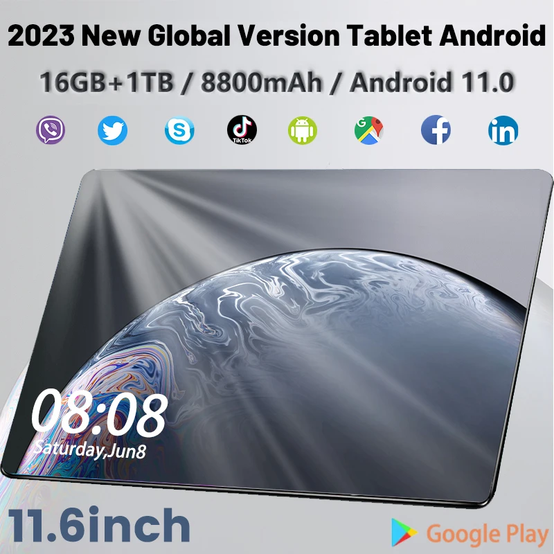 

2023 New 5G Tablet 11.6 inch Android 11.0 Phablet MTK6797 16GB RAM 1TB ROM Tablet PC Dual Cameras Dual sim card Wifi Type-c