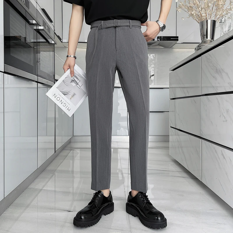 

2022 Business Dress Pants Men Ankle Length Casual Slim Office Social Suit Pants Solid Color Wedding Groom Trousers Men Clothing