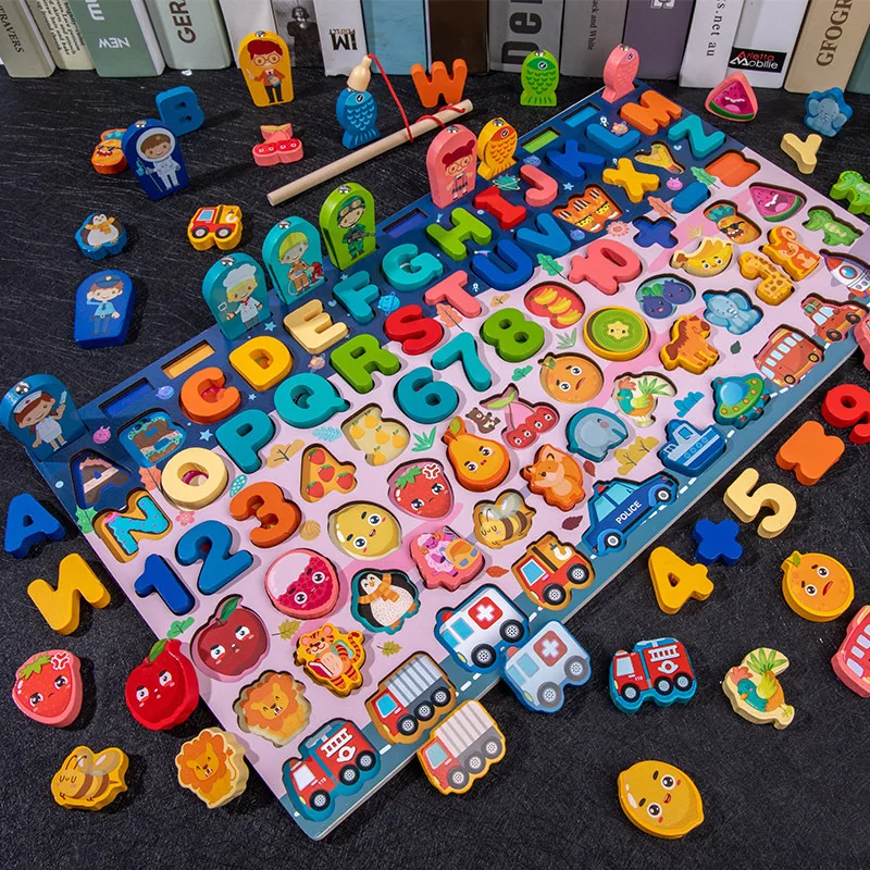 

New Montessori Number Board Fishing Cognition Seven-in-one Pair for Baby Early Educational Wooden Toys Children Christmas Gift