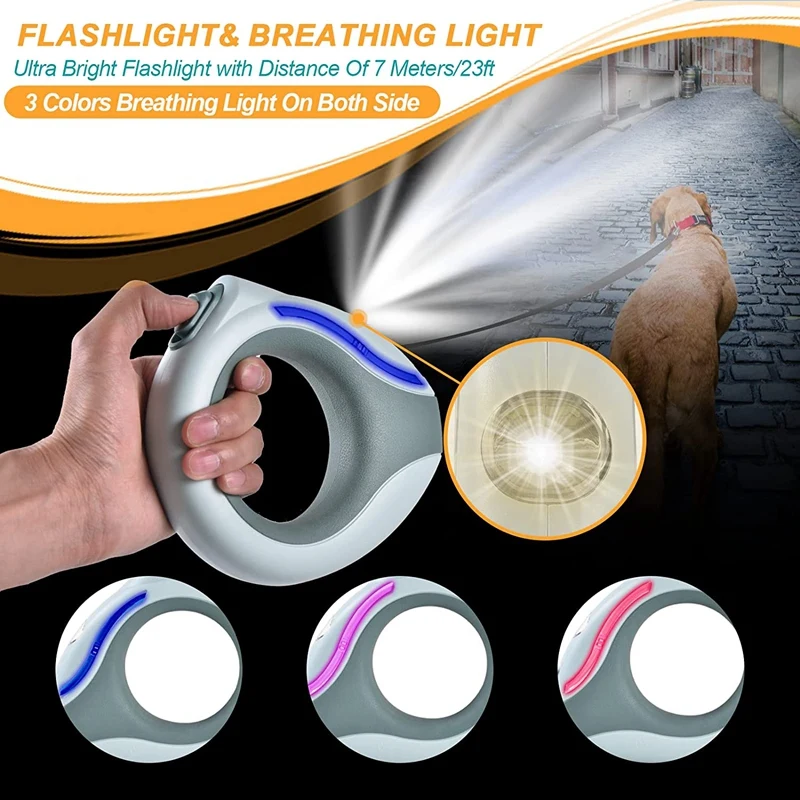 Выдвижной поводок для собак с яркой светодиодной подсветкой громкой связи / 360 °