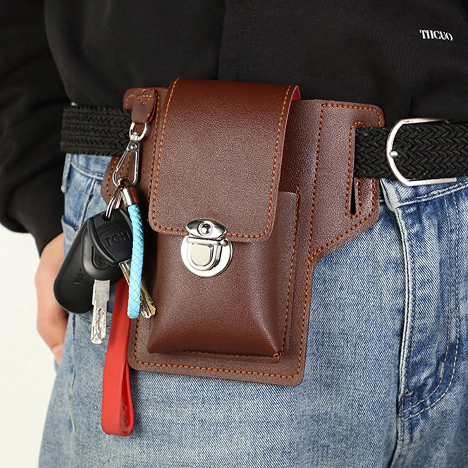 

Vintage Leather Waist Bag Cellphone Loop Holster Multifunction Cell Belt Retro Pouch Bag Wallet Color Phone Bag Phone Men Y0L9
