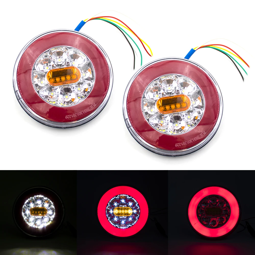 

1/2/4pcs Round LED 12V 24V Car Truck Taillight Trailer Lorry Tail Light Dynamic Trun Signal Lamp Rear Reverse Brake Stop Lights
