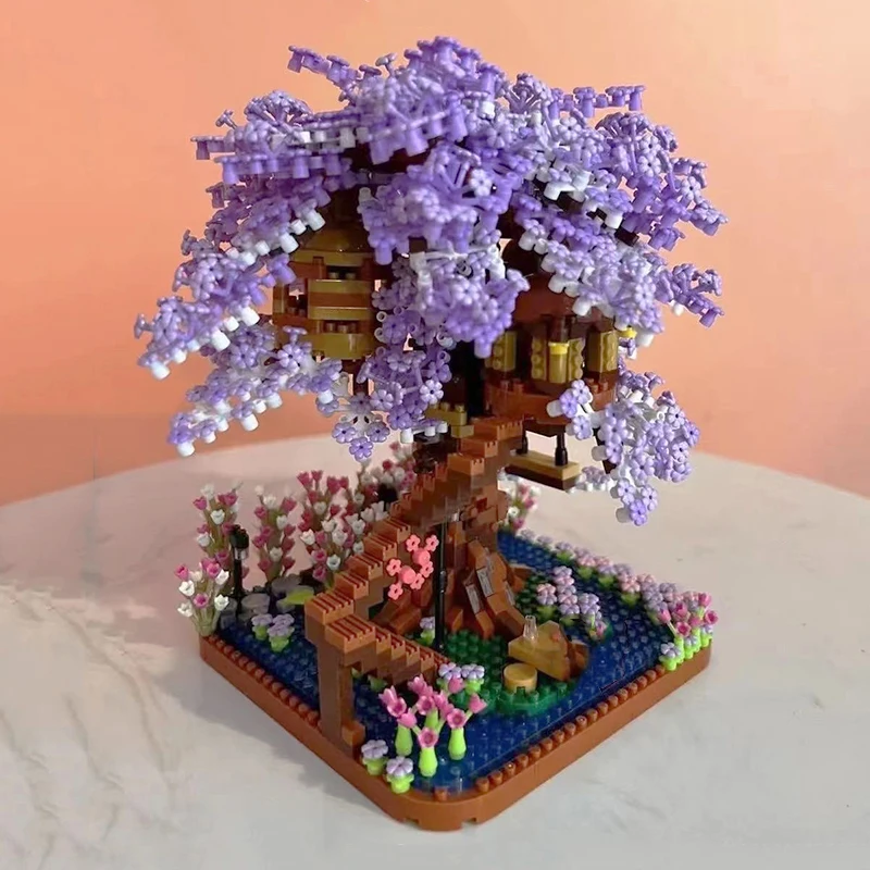 

2200pcs Architecture Purple Sakura Tree House Swing Flower Garden Mini Diamond Blocks Bricks Building Toy for Children Gift