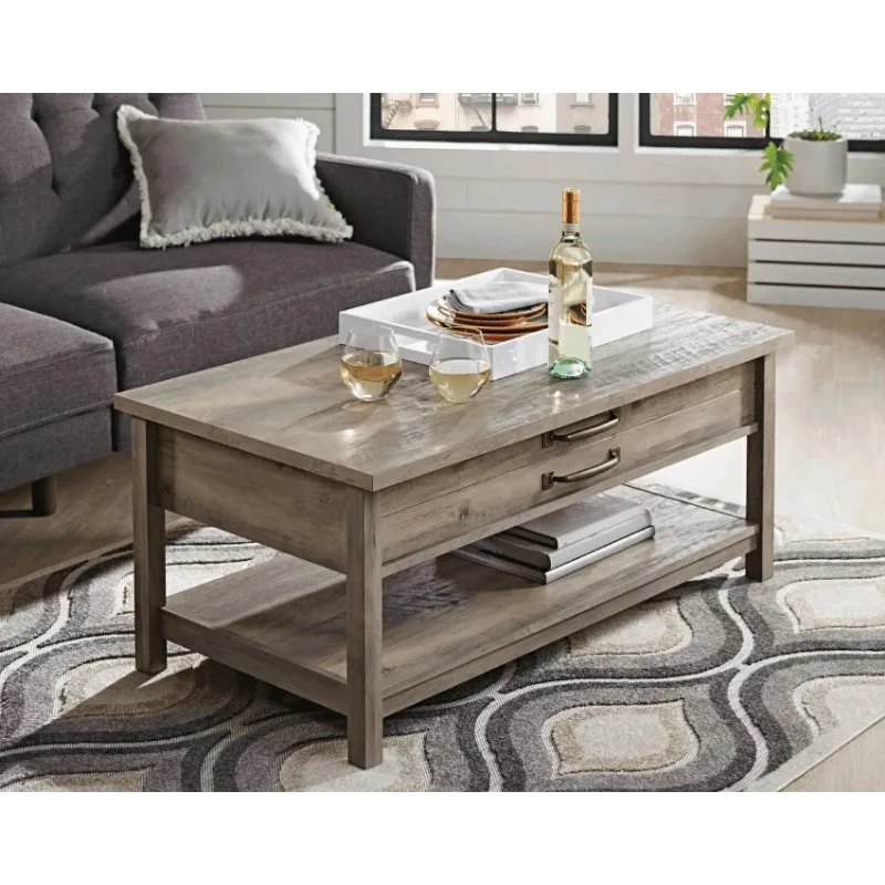 

Modern Farmhouse Rectangle Lift-Top Coffee Table, Rustic Gray finish