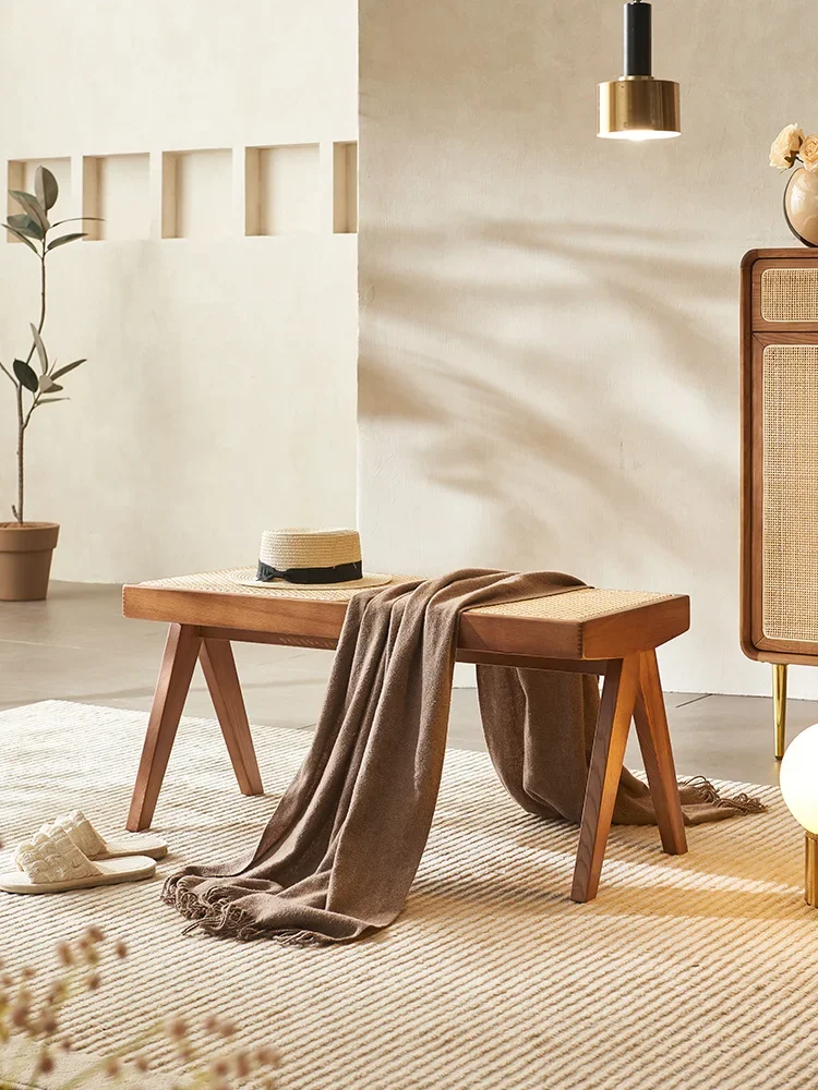 Скандинавская скамейка для смены обуви из твердой древесины