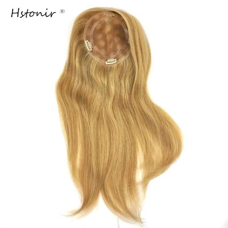 Hstonir Mono Lace Clip In Hair Extensions Human Hair European Remy Hair Pieces Topper Wig Women Toupee TP04