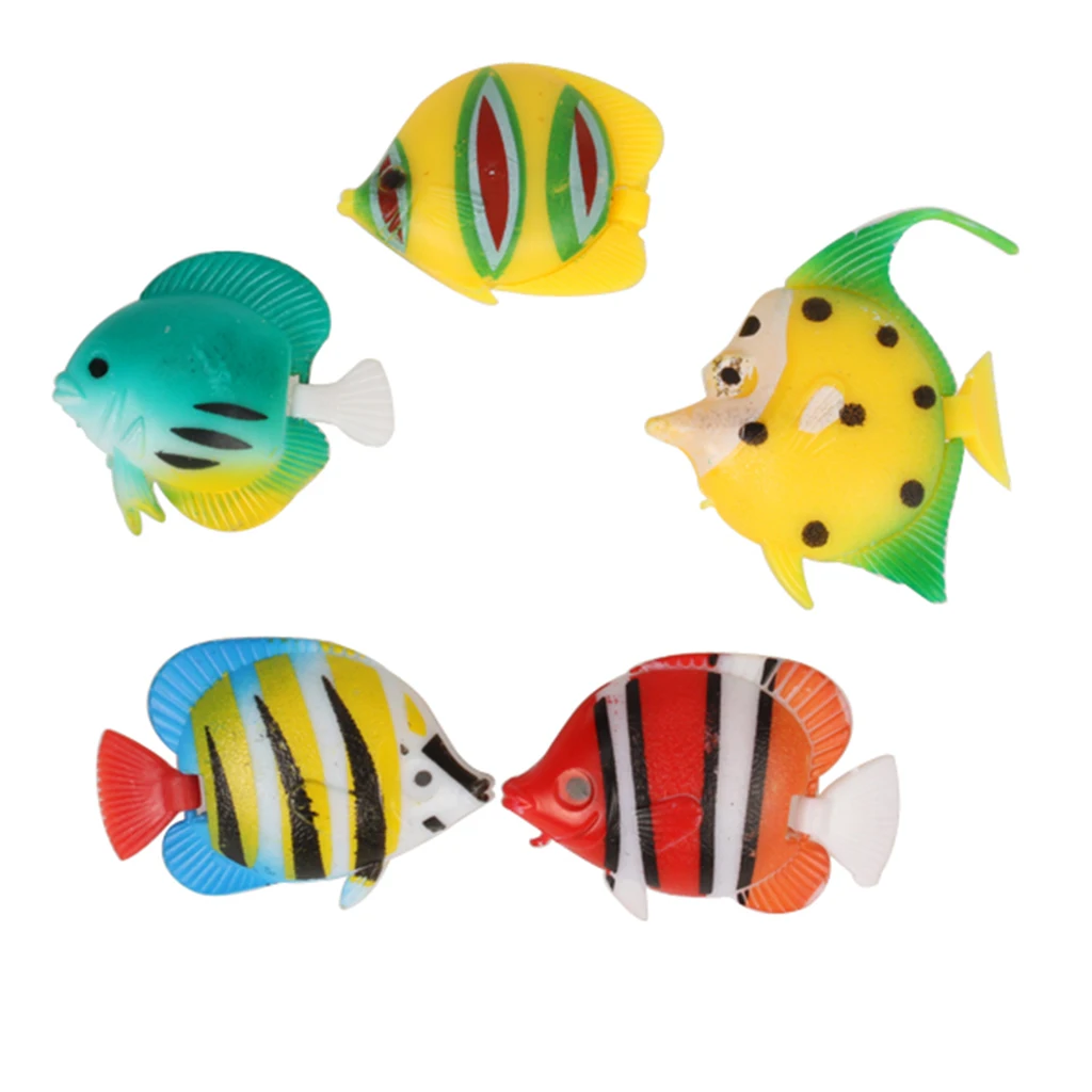5Pcs Artificial Fish Plastic Floating Fishes Lifelike Ornament Aquarium Decorations for Tank (Random Fish) |