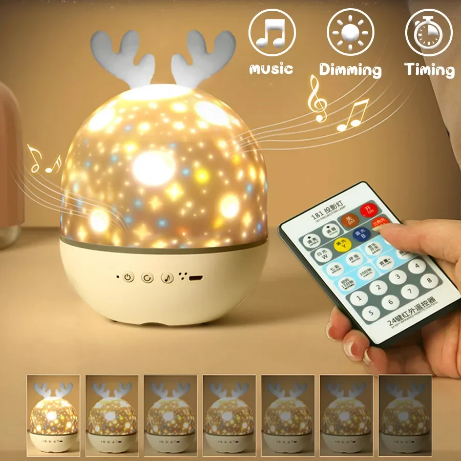 

Lamp with Bluetooth Speaker Kids Bedroom Night Table Lamp USB Rechargeable Sky Projection Night Lights Birthday Gifts