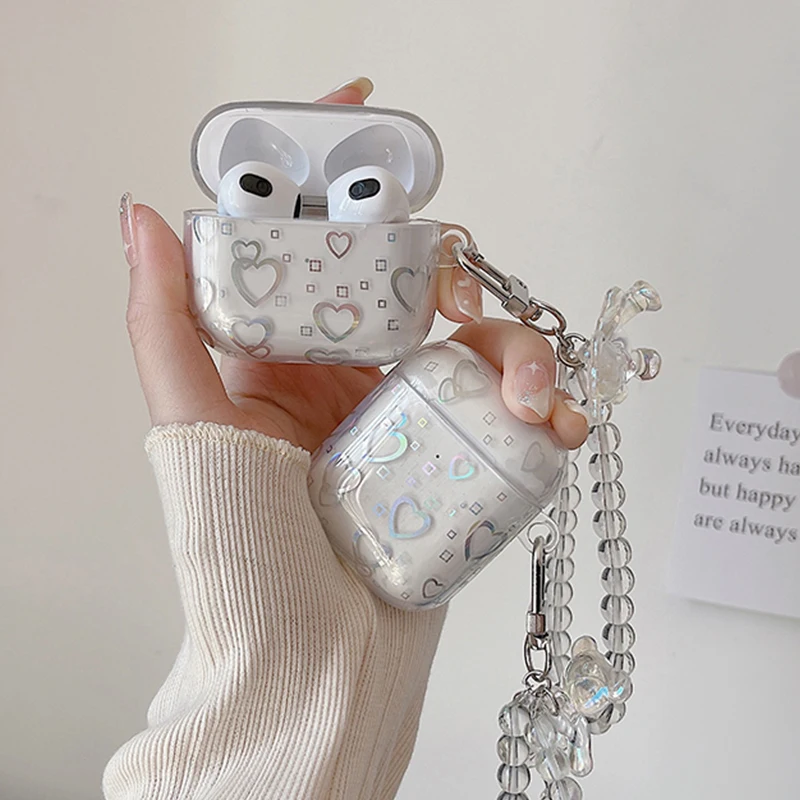 

Transparent Laser Love Heart Case for AirPods Pro 3 3rd Generation Case For AirPods 2 1 3 Cover for airpod pro Air Pods 3 Funda