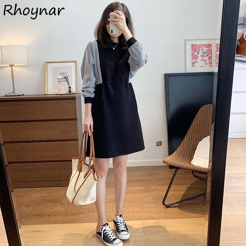 

Dress Women Long Sleeve Elegant Classy Fashion O-neck Streetwear High Waist A-line Patchwork New Arrivals Vestidos Ins All-match