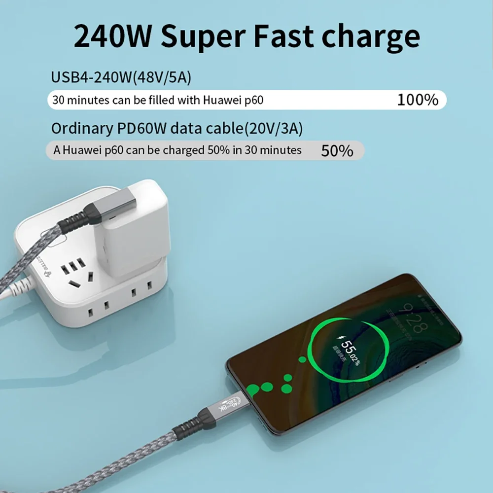 Фото Thunderbolt USB 4 Угловой кабель 90 градусов 40 Гбит/с USB4 Локоть типа C Thunderbolt3 4 Кабель передачи данных USB C PD240W Быстрая зарядка №4