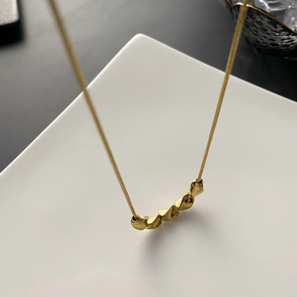 Stainless Steel Irregular Lucky Beads Necklace Women Simple Gold Color Snake Chain Clavicle For CX-10