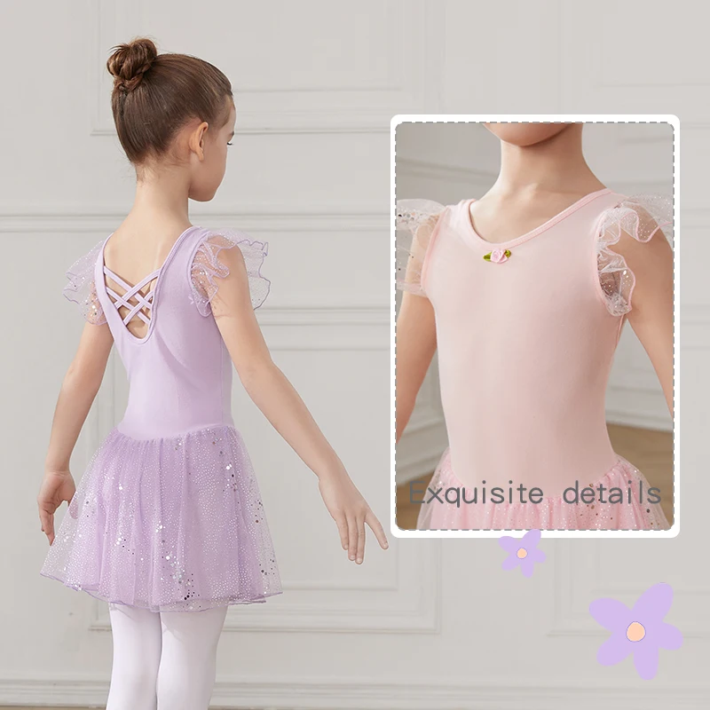 RUYBOZRY Ballet Dress Dance Leotards Tutu Ballet For Girls Gymnastics Bodysuit Ruffle Sleeve Dancewear Leotards Outfit For Kids