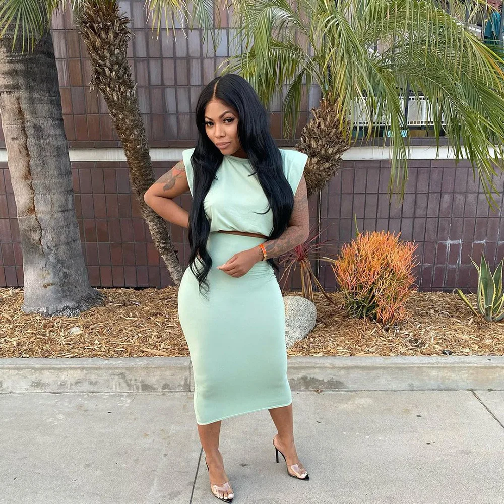 

Summer Women's Dress Suit Two-Piece Sleeveless Shoulder Pad Nightclub Style
