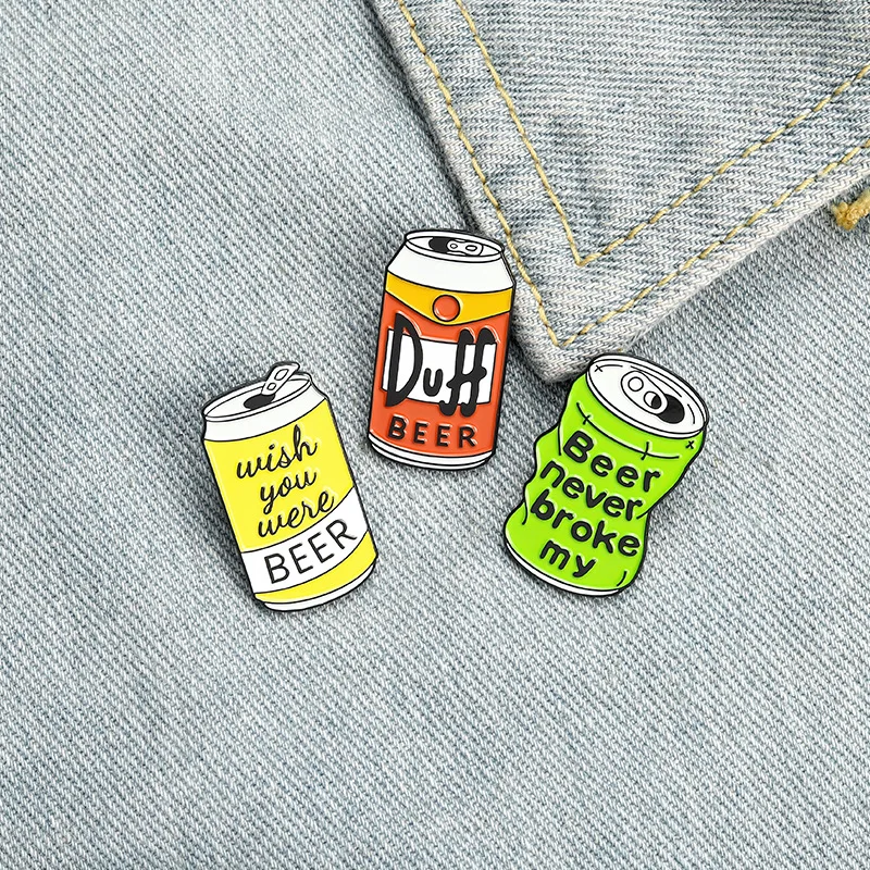 

Beer Can Enamel Pin Custom Duff Beer Brooch Bag Clothes Lapel Pin Wish you were beer Badge TV Jewelry Gift for Fans Friends